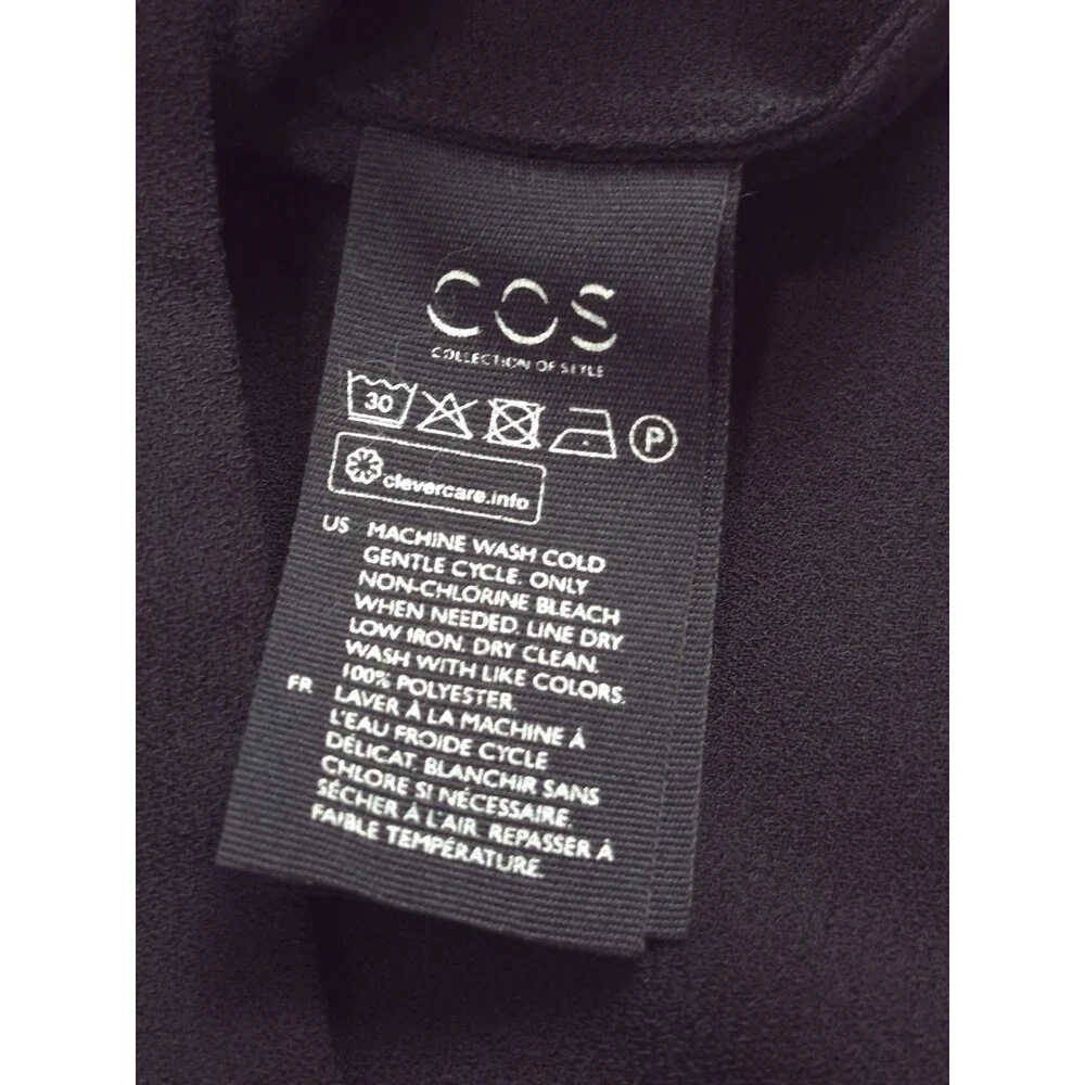 COS Funnel Neck Top S Black Minimalist Boxy Oversized 3/4 Sleeve Quiet Luxury